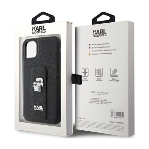 Karl Lagerfeld Gripstand Saffiano Karl & Choupette Pins - Etui iPhone 11 (czarny) Karl Lagerfeld Gripstand Saffiano Karl & Choupette Pins - Etui iPhone 11 (czarny)