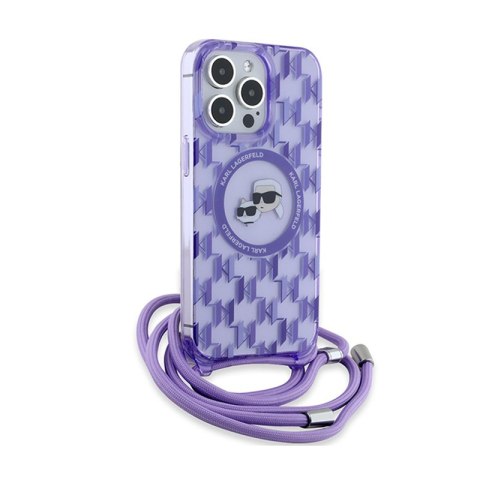 Karl Lagerfeld IML Crossbody Monogram Karl & Choupette Head MagSafe - Etui iPhone 15 Pro (fioletowy) Karl Lagerfeld IML Crossbody Monogram Karl & Choupette Head MagSafe - Etui iPhone 15 Pro (fioletowy)