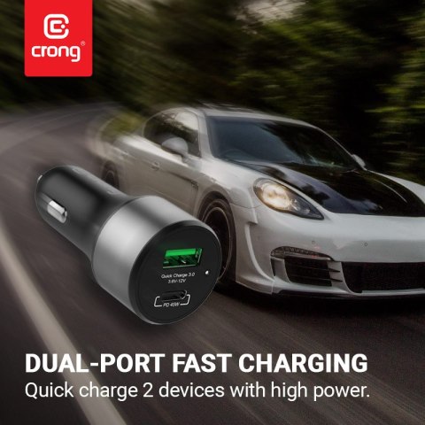 Crong Power Car Charger 63W - Ładowarka samochodowa USB-C PD 45W + USB QC 3.0 18W (czarny) Crong Power Car Charger 63W - Ładowarka samochodowa USB-C PD 45W + USB QC 3.0 18W (czarny)