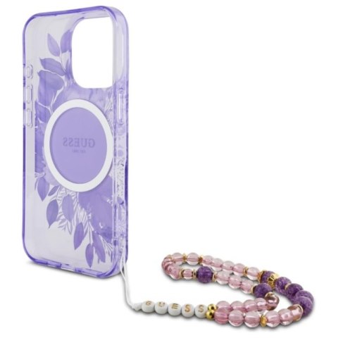 Guess IML Flowers With Pearl Strap MagSafe - Etui iPhone 16 Pro (fioletowy) Guess IML Flowers With Pearl Strap MagSafe - Etui iPhone 16 Pro (fioletowy)