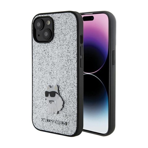 Karl Lagerfeld Fixed Glitter Choupette Logo Metal Pin - Etui iPhone 15 / 14 / 13 (srebrny) Karl Lagerfeld Fixed Glitter Choupette Logo Metal Pin - Etui iPhone 15 / 14 / 13 (srebrny)