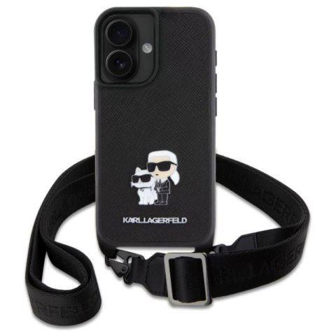 Karl Lagerfeld Saffiano Karl & Choupette Metal Pin CBDY Strap - Etui iPhone 16 (czarny) Karl Lagerfeld Saffiano Karl & Choupette Metal Pin CBDY Strap - Etui iPhone 16 (czarny)