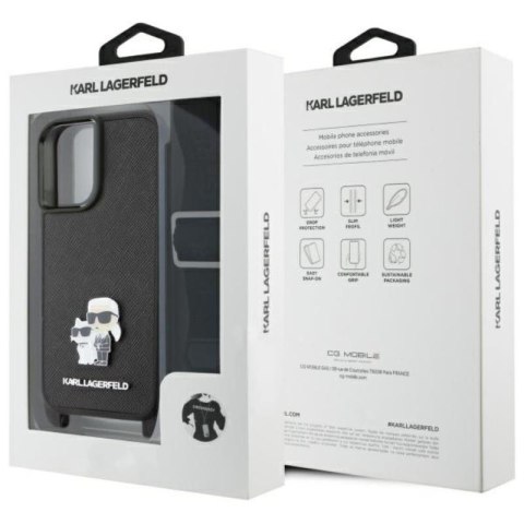 Karl Lagerfeld Saffiano Karl & Choupette Metal Pin CBDY Strap - Etui iPhone 16 (czarny) Karl Lagerfeld Saffiano Karl & Choupette Metal Pin CBDY Strap - Etui iPhone 16 (czarny)