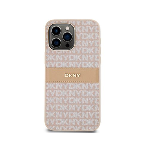DKNY Leather Mono Stripe & Metal Logo - Etui iPhone 14 Pro Max (różowy) DKNY Leather Mono Stripe & Metal Logo - Etui iPhone 14 Pro Max (różowy)
