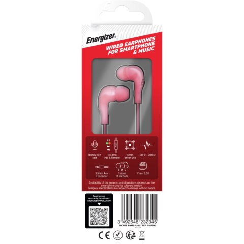 Energizer Classic CIA5 - Słuchawki przewodowe jack 3,5 mm (Różowy) Energizer Classic CIA5 - Słuchawki przewodowe jack 3,5 mm (Różowy)