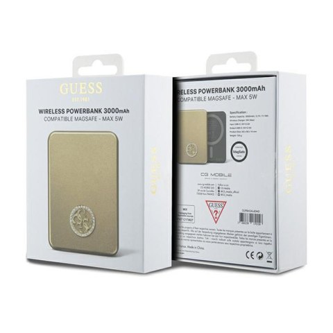 Guess 4G Strassed Metal Logo MagSafe - Power Bank indukcyjny 3000 mAh 5W MagSafe (złoty) Guess 4G Strassed Metal Logo MagSafe - Power Bank indukcyjny 3000 mAh 5W MagSafe (złoty)