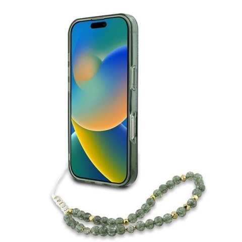 Guess IML Flowers Allover Electro With Pearl Strap MagSafe - Etui iPhone 16 Pro (zielony) Guess IML Flowers Allover Electro With Pearl Strap MagSafe - Etui iPhone 16 Pro (zielony)