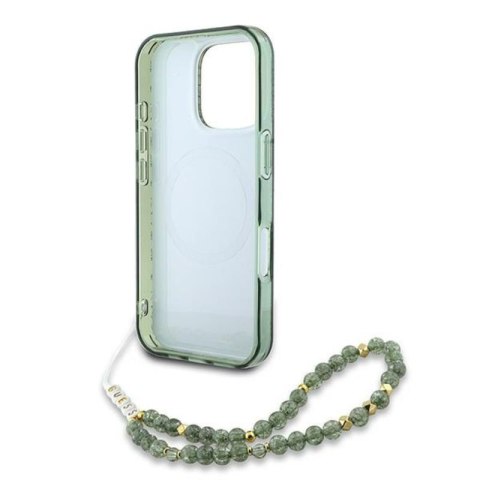 Guess IML Flowers Allover Electro With Pearl Strap MagSafe - Etui iPhone 16 Pro (zielony) Guess IML Flowers Allover Electro With Pearl Strap MagSafe - Etui iPhone 16 Pro (zielony)