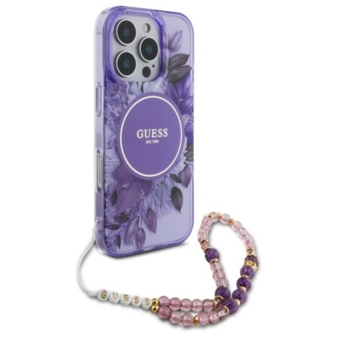Guess IML Flowers With Pearl Strap MagSafe - Etui iPhone 16 Pro Max (fioletowy) Guess IML Flowers With Pearl Strap MagSafe - Etui iPhone 16 Pro Max (fioletowy)