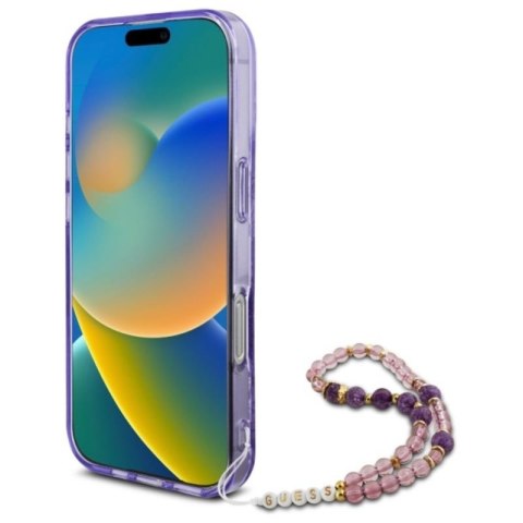 Guess IML Flowers With Pearl Strap MagSafe - Etui iPhone 16 Pro Max (fioletowy) Guess IML Flowers With Pearl Strap MagSafe - Etui iPhone 16 Pro Max (fioletowy)