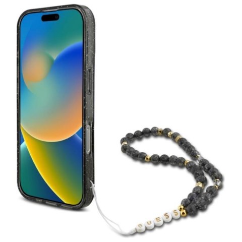 Guess IML Glitter With Pearl Strap MagSafe - Etui iPhone 16 Pro (czarny) Guess IML Glitter With Pearl Strap MagSafe - Etui iPhone 16 Pro (czarny)