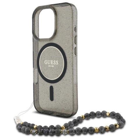 Guess IML Glitter With Pearl Strap MagSafe - Etui iPhone 16 Pro (czarny) Guess IML Glitter With Pearl Strap MagSafe - Etui iPhone 16 Pro (czarny)
