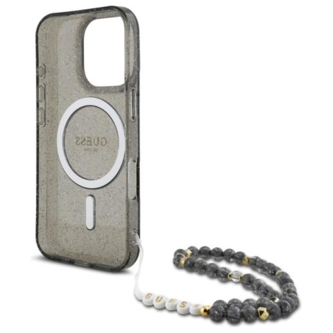 Guess IML Glitter With Pearl Strap MagSafe - Etui iPhone 16 Pro (czarny) Guess IML Glitter With Pearl Strap MagSafe - Etui iPhone 16 Pro (czarny)