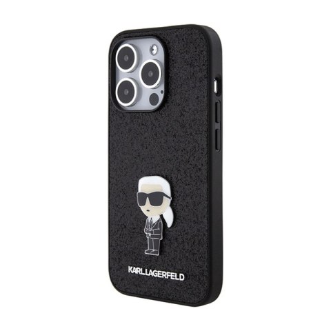 Karl Lagerfeld Fixed Glitter Ikonik Logo Metal Pin - Etui iPhone 15 Pro (czarny) Karl Lagerfeld Fixed Glitter Ikonik Logo Metal Pin - Etui iPhone 15 Pro (czarny)