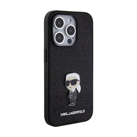 Karl Lagerfeld Fixed Glitter Ikonik Logo Metal Pin - Etui iPhone 15 Pro (czarny) Karl Lagerfeld Fixed Glitter Ikonik Logo Metal Pin - Etui iPhone 15 Pro (czarny)