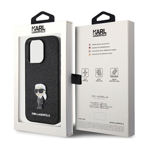 Karl Lagerfeld Fixed Glitter Ikonik Logo Metal Pin - Etui iPhone 15 Pro (czarny) Karl Lagerfeld Fixed Glitter Ikonik Logo Metal Pin - Etui iPhone 15 Pro (czarny)