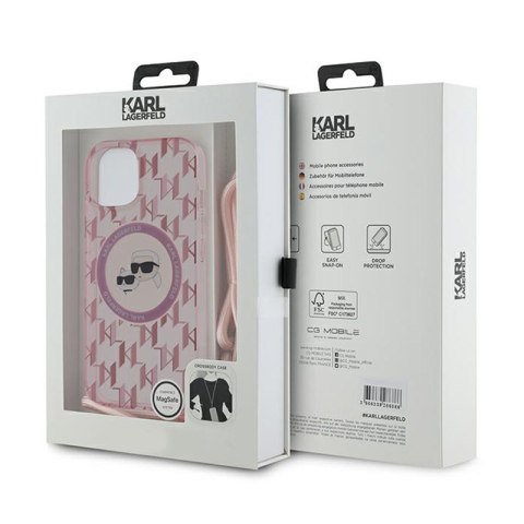 Karl Lagerfeld IML Crossbody Monogram Karl & Choupette Head MagSafe - Etui iPhone 15 / 14 / 13 (różowy) Karl Lagerfeld IML Crossbody Monogram Karl & Choupette Head MagSafe - Etui iPhone 15 / 14 / 13 (różowy)