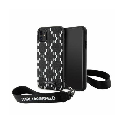 Karl Lagerfeld Monogram Losange Saffiano - Etui ze smyczką iPhone 11 (Czarny) Karl Lagerfeld Monogram Losange Saffiano - Etui ze smyczką iPhone 11 (Czarny)