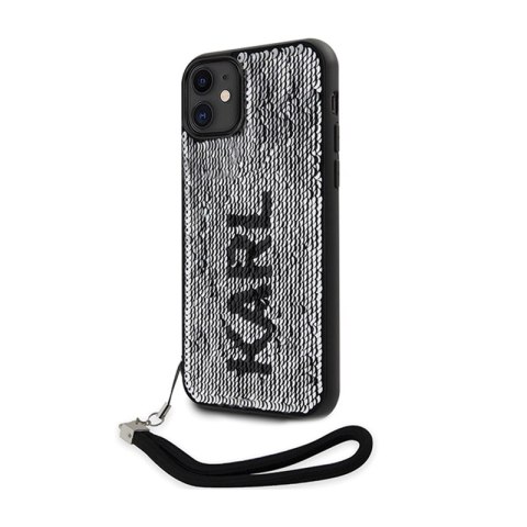 Karl Lagerfeld Sequins Cord - Etui ze smyczką iPhone 11 (Srebrny) Karl Lagerfeld Sequins Cord - Etui ze smyczką iPhone 11 (Srebrny)