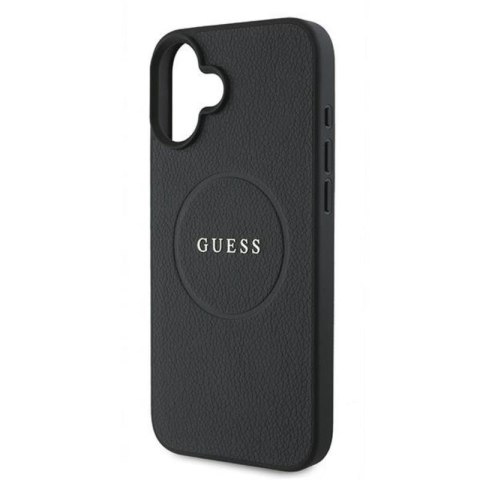 Guess Grained Ring MagSafe - Etui iPhone 16 Plus (czarny) Guess Grained Ring MagSafe - Etui iPhone 16 Plus (czarny)