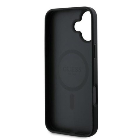 Guess Grained Ring MagSafe - Etui iPhone 16 Plus (czarny) Guess Grained Ring MagSafe - Etui iPhone 16 Plus (czarny)