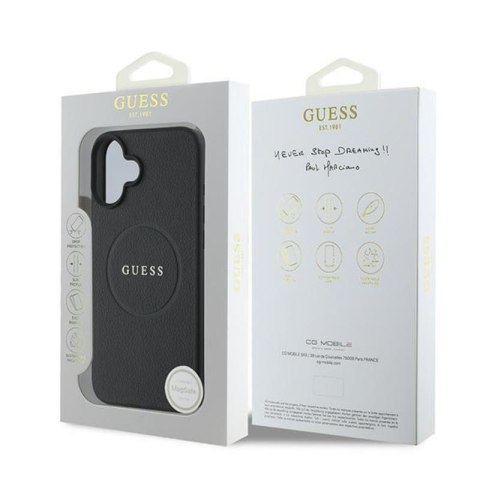 Guess Grained Ring MagSafe - Etui iPhone 16 Plus (czarny) Guess Grained Ring MagSafe - Etui iPhone 16 Plus (czarny)