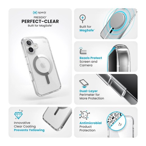Speck Presidio Perfect-Clear MagSafe - Etui iPhone 16 (Clear / Chrome Finish / Serene Silver) Speck Presidio Perfect-Clear MagSafe - Etui iPhone 16 (Clear / Chrome Finish / Serene Silver)