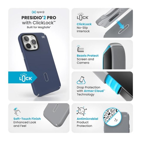 Speck Presidio2 Pro ClickLock & MagSafe - Etui iPhone 16 Pro Max (Coastal Blue / Dust Grey / White) Speck Presidio2 Pro ClickLock & MagSafe - Etui iPhone 16 Pro Max (Coastal Blue / Dust Grey / White)