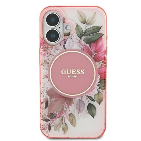 Guess IML Flower & Tonal Circle MagSafe - Etui iPhone 16 (różowy) Guess IML Flower & Tonal Circle MagSafe - Etui iPhone 16 (różowy)
