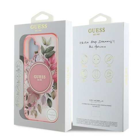 Guess IML Flower & Tonal Circle MagSafe - Etui iPhone 16 (różowy) Guess IML Flower & Tonal Circle MagSafe - Etui iPhone 16 (różowy)
