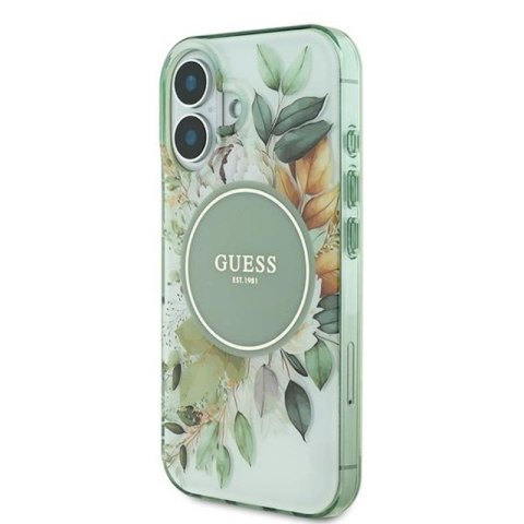 Guess IML Flower & Tonal Circle MagSafe - Etui iPhone 16 (zielony) Guess IML Flower & Tonal Circle MagSafe - Etui iPhone 16 (zielony)
