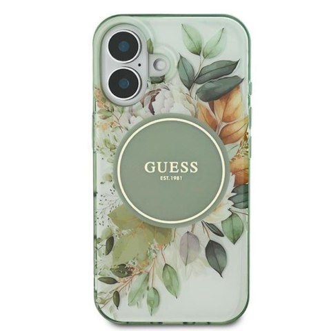 Guess IML Flower & Tonal Circle MagSafe - Etui iPhone 16 (zielony) Guess IML Flower & Tonal Circle MagSafe - Etui iPhone 16 (zielony)