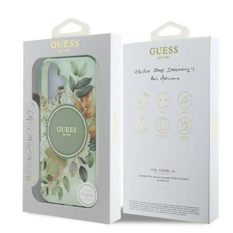 Guess IML Flower & Tonal Circle MagSafe - Etui iPhone 16 (zielony) Guess IML Flower & Tonal Circle MagSafe - Etui iPhone 16 (zielony)
