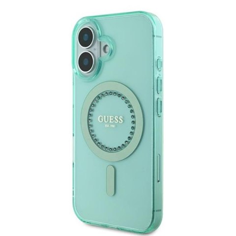 Guess IML Rhinestones MagSafe - Etui iPhone 16 (zielony) Guess IML Rhinestones MagSafe - Etui iPhone 16 (zielony)