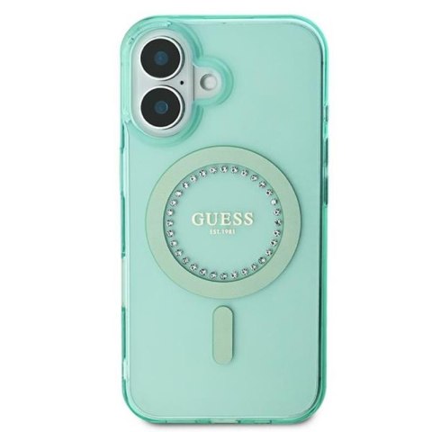 Guess IML Rhinestones MagSafe - Etui iPhone 16 (zielony) Guess IML Rhinestones MagSafe - Etui iPhone 16 (zielony)