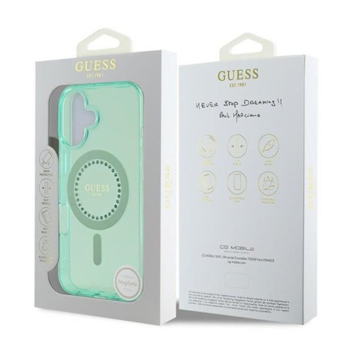 Guess IML Rhinestones MagSafe - Etui iPhone 16 (zielony) Guess IML Rhinestones MagSafe - Etui iPhone 16 (zielony)