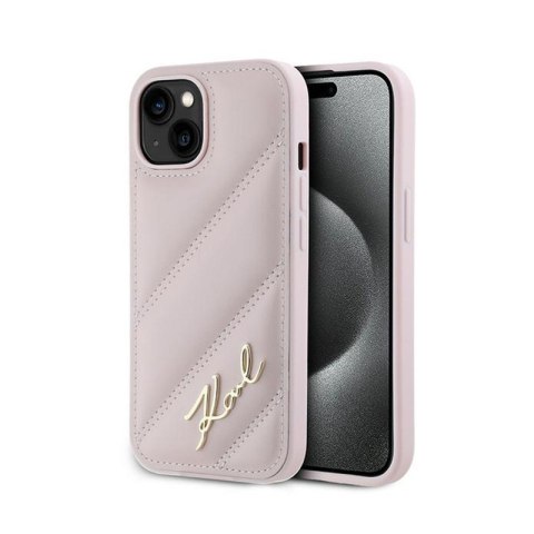 Karl Lagerfeld Diagonal Quilted Script - Etui iPhone 15 Plus / 14 Plus (różowy) Karl Lagerfeld Diagonal Quilted Script - Etui iPhone 15 Plus / 14 Plus (różowy)