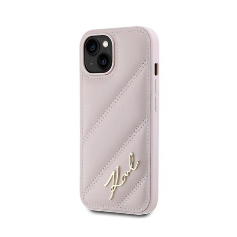 Karl Lagerfeld Diagonal Quilted Script - Etui iPhone 15 Plus / 14 Plus (różowy) Karl Lagerfeld Diagonal Quilted Script - Etui iPhone 15 Plus / 14 Plus (różowy)