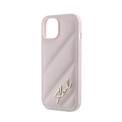 Karl Lagerfeld Diagonal Quilted Script - Etui iPhone 15 Plus / 14 Plus (różowy) Karl Lagerfeld Diagonal Quilted Script - Etui iPhone 15 Plus / 14 Plus (różowy)