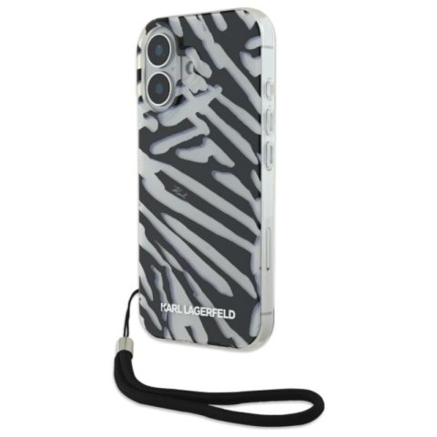 Karl Lagerfeld IML Zebra Pattern & Cord - Etui iPhone 16 (czarny) Karl Lagerfeld IML Zebra Pattern & Cord - Etui iPhone 16 (czarny)