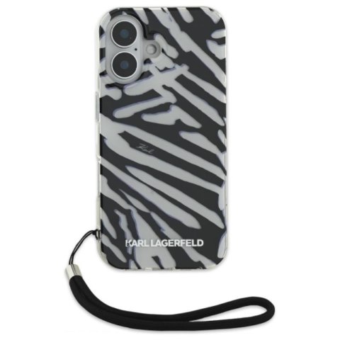 Karl Lagerfeld IML Zebra Pattern & Cord - Etui iPhone 16 (czarny) Karl Lagerfeld IML Zebra Pattern & Cord - Etui iPhone 16 (czarny)