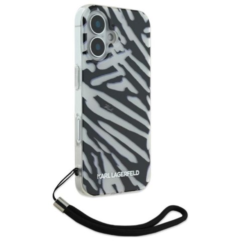 Karl Lagerfeld IML Zebra Pattern & Cord - Etui iPhone 16 (czarny) Karl Lagerfeld IML Zebra Pattern & Cord - Etui iPhone 16 (czarny)
