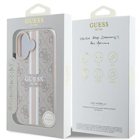 Guess 4G Printed Stripes MagSafe - Etui iPhone 16 (różowy) Guess 4G Printed Stripes MagSafe - Etui iPhone 16 (różowy)