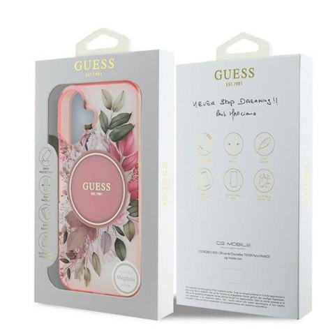 Guess IML Flower & Tonal Circle MagSafe - Etui iPhone 16 Plus (różowy) Guess IML Flower & Tonal Circle MagSafe - Etui iPhone 16 Plus (różowy)