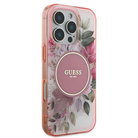 Guess IML Flower & Tonal Circle MagSafe - Etui iPhone 16 Pro (różowy) Guess IML Flower & Tonal Circle MagSafe - Etui iPhone 16 Pro (różowy)
