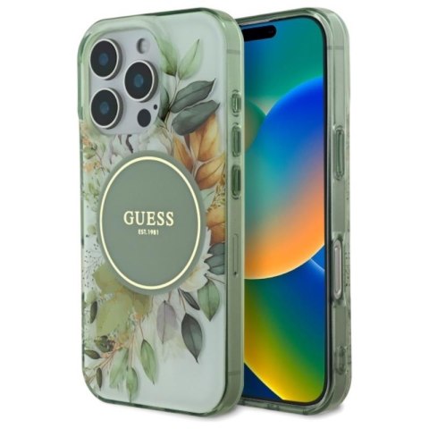 Guess IML Flower & Tonal Circle MagSafe - Etui iPhone 16 Pro (zielony) Guess IML Flower & Tonal Circle MagSafe - Etui iPhone 16 Pro (zielony)