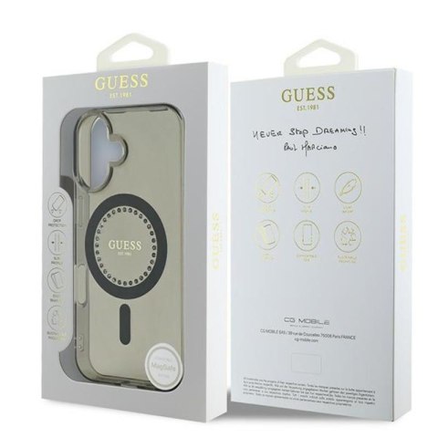Guess IML Rhinestones MagSafe - Etui iPhone 16 Plus (czarny) Guess IML Rhinestones MagSafe - Etui iPhone 16 Plus (czarny)