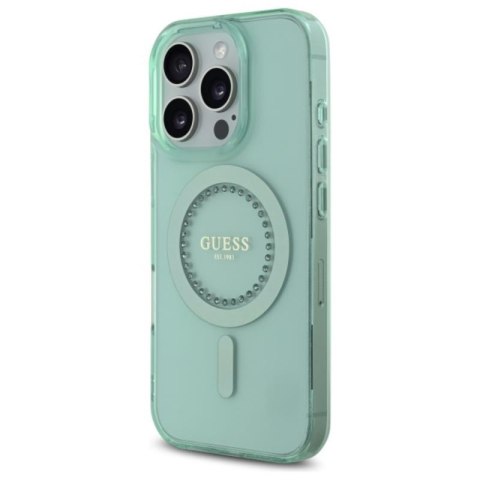 Guess IML Rhinestones MagSafe - Etui iPhone 16 Pro Max (zielony) Guess IML Rhinestones MagSafe - Etui iPhone 16 Pro Max (zielony)