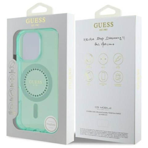 Guess IML Rhinestones MagSafe - Etui iPhone 16 Pro Max (zielony) Guess IML Rhinestones MagSafe - Etui iPhone 16 Pro Max (zielony)