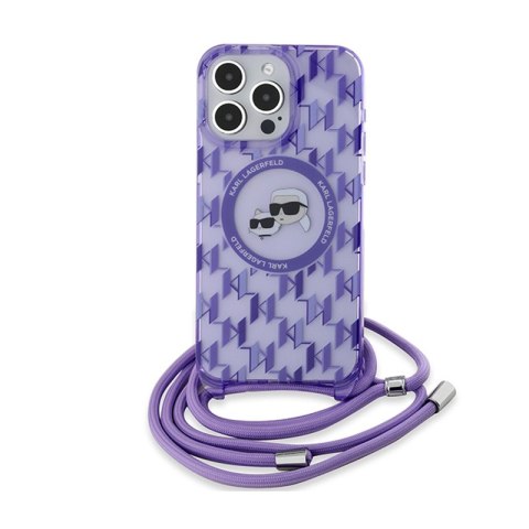 Karl Lagerfeld IML Crossbody Monogram Karl & Choupette Head MagSafe - Etui iPhone 15 Pro Max (fioletowy) Karl Lagerfeld IML Crossbody Monogram Karl & Choupette Head MagSafe - Etui iPhone 15 Pro Max (fioletowy)